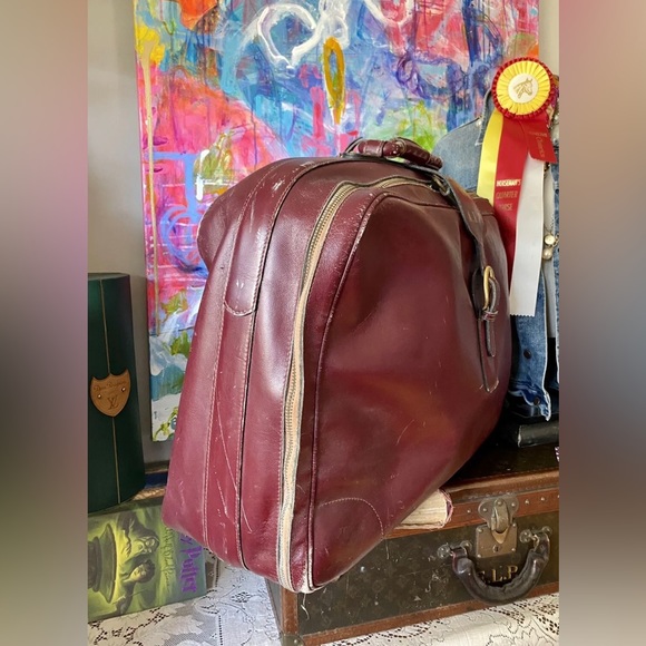 RARE GUCCI Extra Large Vintage LEATHER Suitcase Oxblood Luggage Case Tote Bag GG - Picture 4 of 11